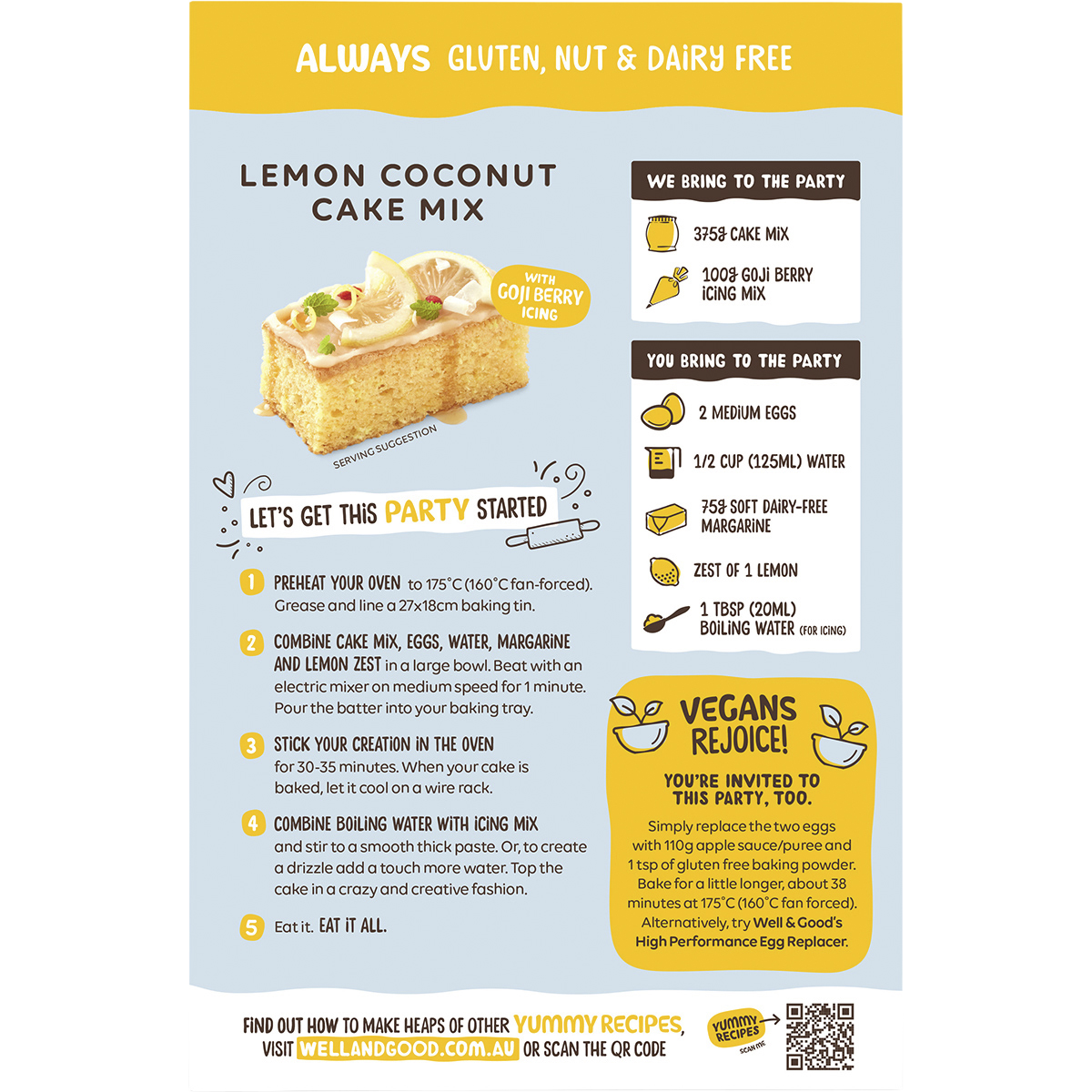 Lemon Coconut Cake Mix with Goji Berry Icing