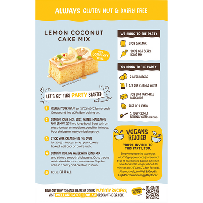 Lemon Coconut Cake Mix with Goji Berry Icing