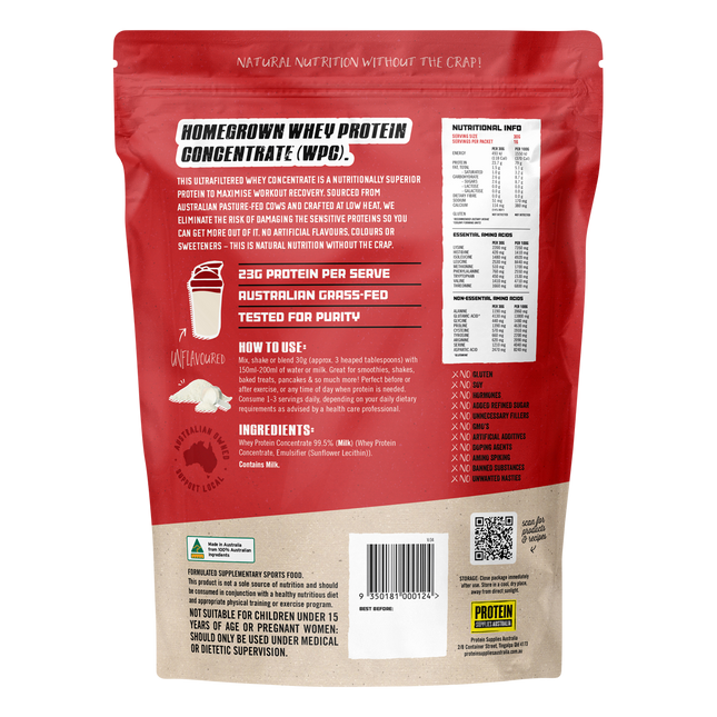 Unflavoured WPC Whey Protein Concentrate in a container, ideal for shakes, smoothies, and fitness nutrition.