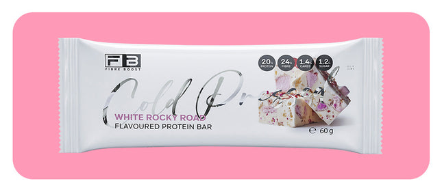 Fibre Boost White Rocky Road cold pressed protein bar single bar