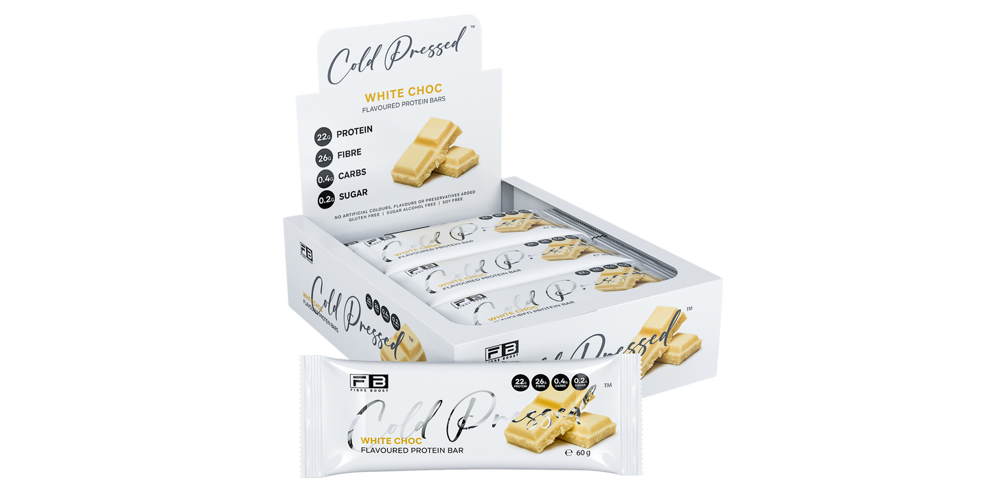 Fibre Boost Cold Pressed White Choc flavoured Protein Bar