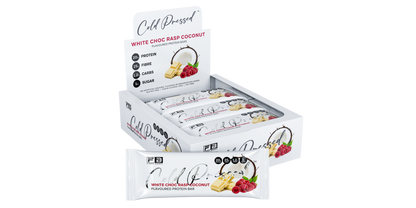 Fibre Boost Cold Pressed White Choc Raspberry Coconut flavoured Protein Bar