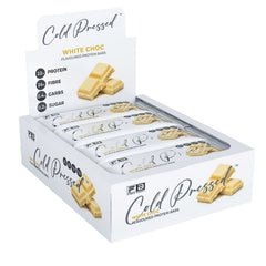 Box of Gold Standard protein bars with white and gold design on a white background