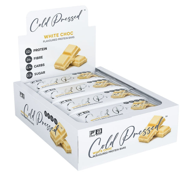 Box of Gold Standard protein bars with white and gold design on a white background