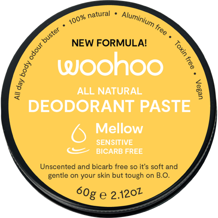 Woohoo Body Mellow Sensitive bicarb free deodorant paste aluminium free natural deodorant Australia for sensitive skin