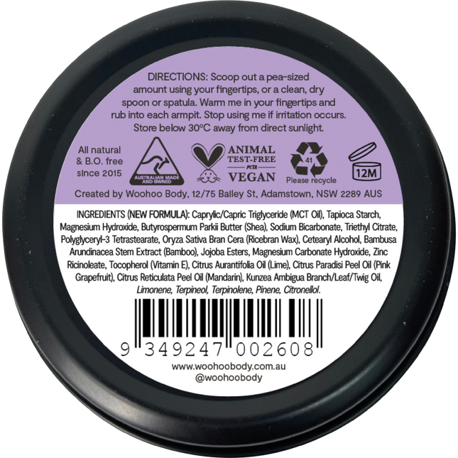 Woohoo Body Pop Extra Strength deodorant paste tin aluminium free deodorant natural deodorant Australia strong odour protection