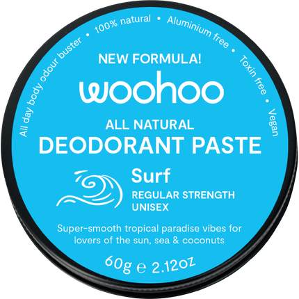 Woohoo Body Surf regular strength deodorant paste tin aluminium free natural deodorant Australia everyday odour protection