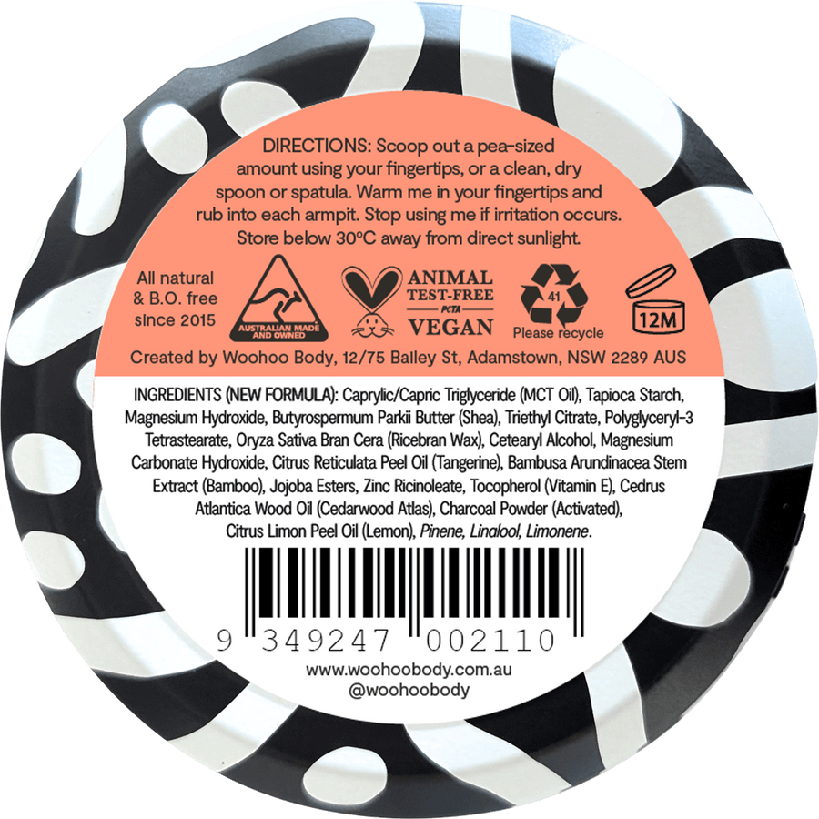 Woohoo Body Tango Sensitive natural deodorant paste aluminium free deodorant organic deodorant Australia gentle formula