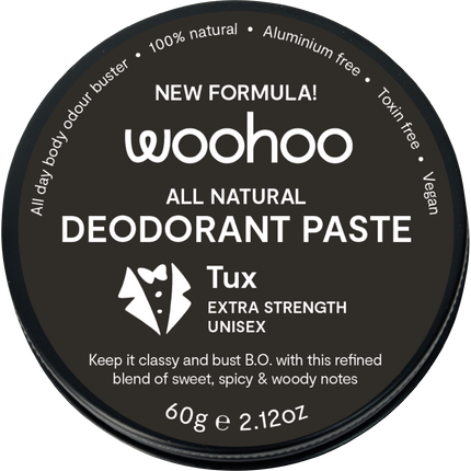 Woohoo Body Tux Extra Strength deodorant paste tin aluminium free natural deodorant Australia strong odour protection