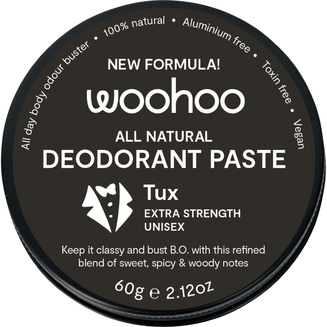 Woohoo Body Tux Extra Strength deodorant paste tin aluminium free natural deodorant Australia strong odour protection
