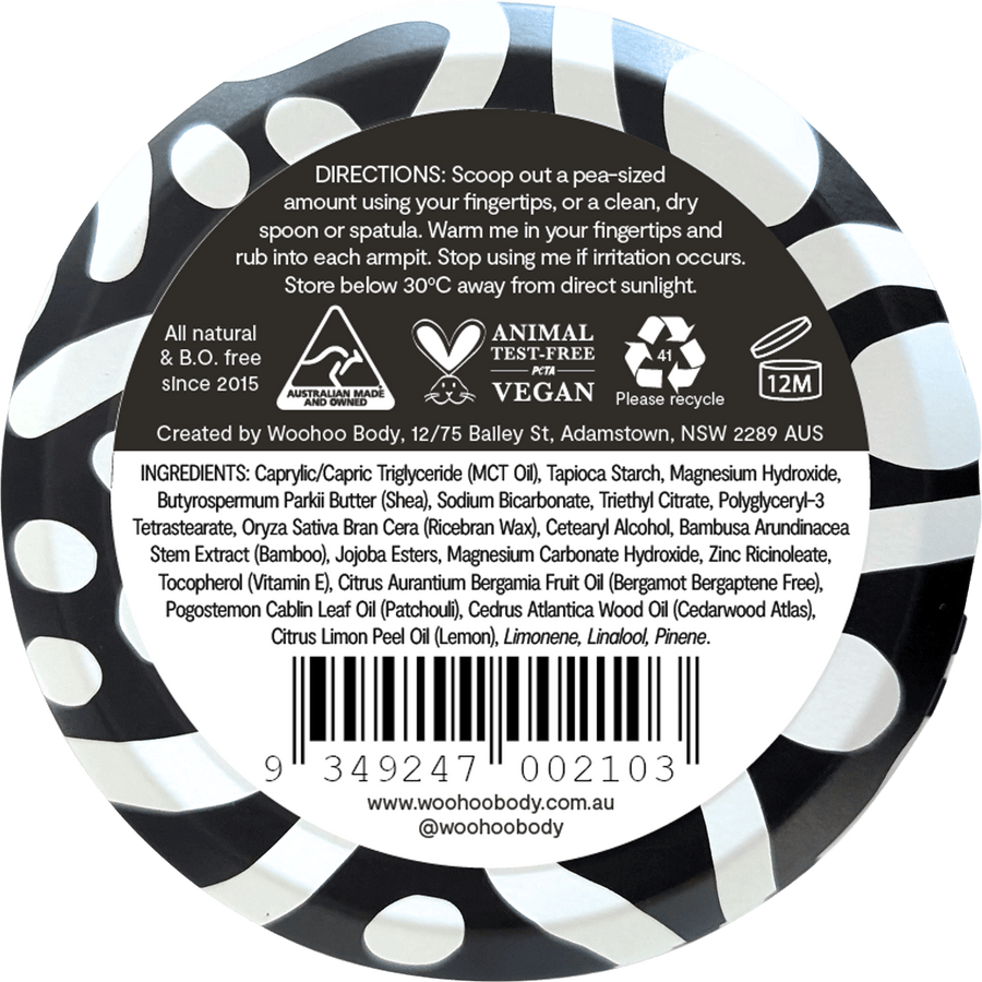 Woohoo Body Tux Extra Strength natural deodorant paste aluminium free deodorant organic deodorant Australia