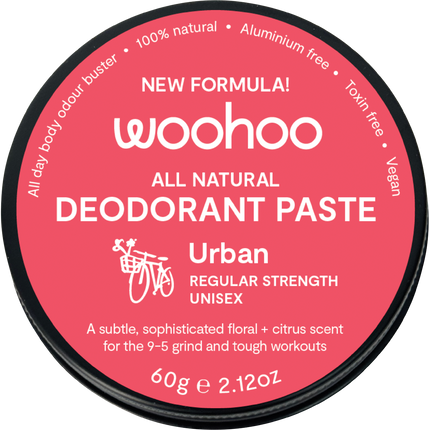 Woohoo Body Urban regular strength deodorant paste tin aluminium free natural deodorant Australia for everyday odour protection