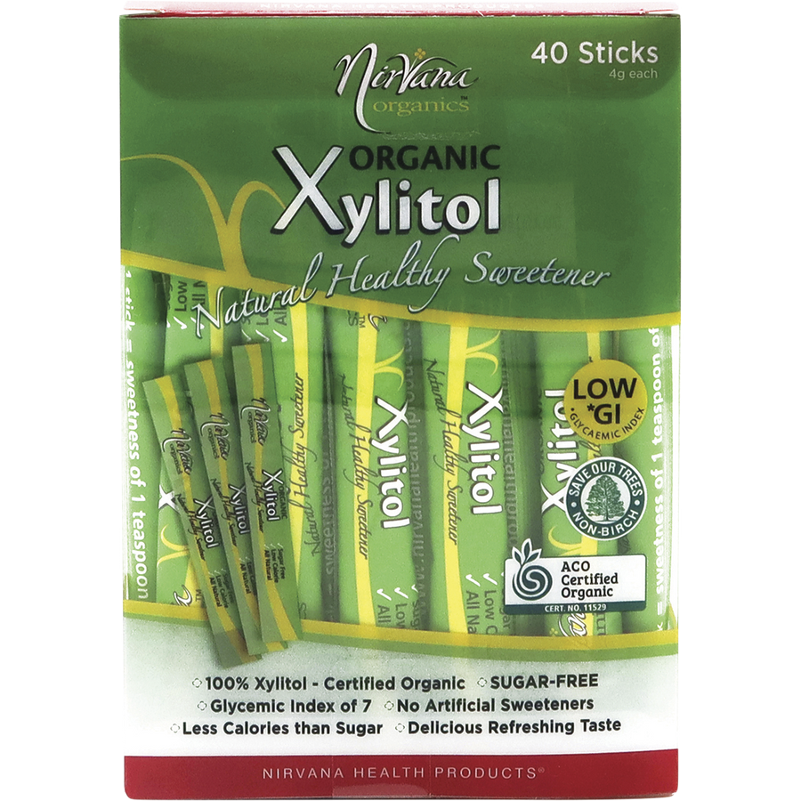 Nirvana Organics xylitol sticks in eco-friendly packaging