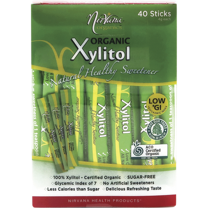 Nirvana Organics xylitol sticks in eco-friendly packaging