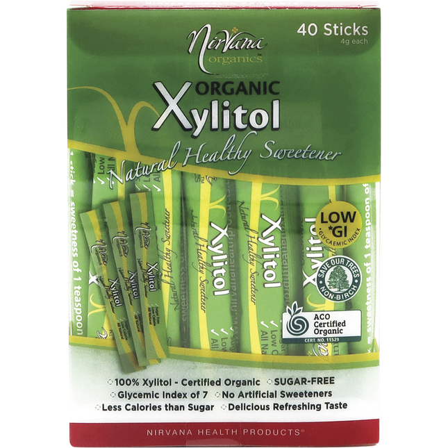 Nirvana Organics xylitol sticks in eco-friendly packaging