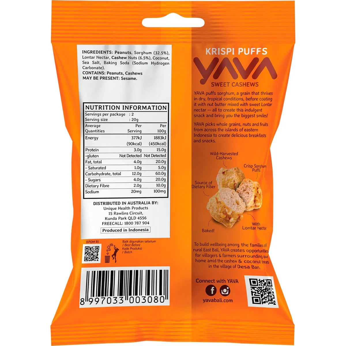 YAVA Krispi Puffs Sweet Cashews 45g x 12