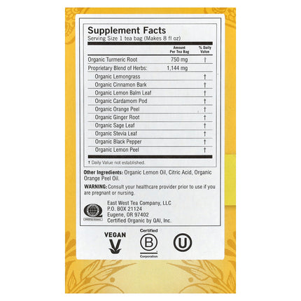 Yogi Tea, Turmeric Vitality, Sweet Ginger Citrus, Caffeine Free, 16 Tea Bags