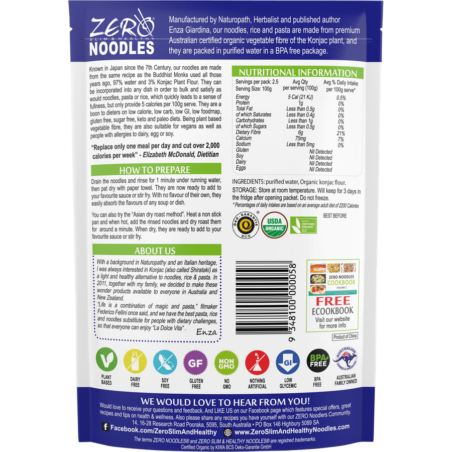 Certified Organic Konjac Noodles in a healthy serving