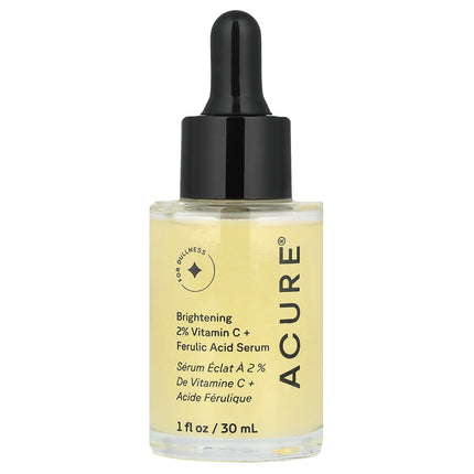 Acure Brightening 2% Vitamin C & Ferulic Acid Serum 30ml, dropper bottle front view