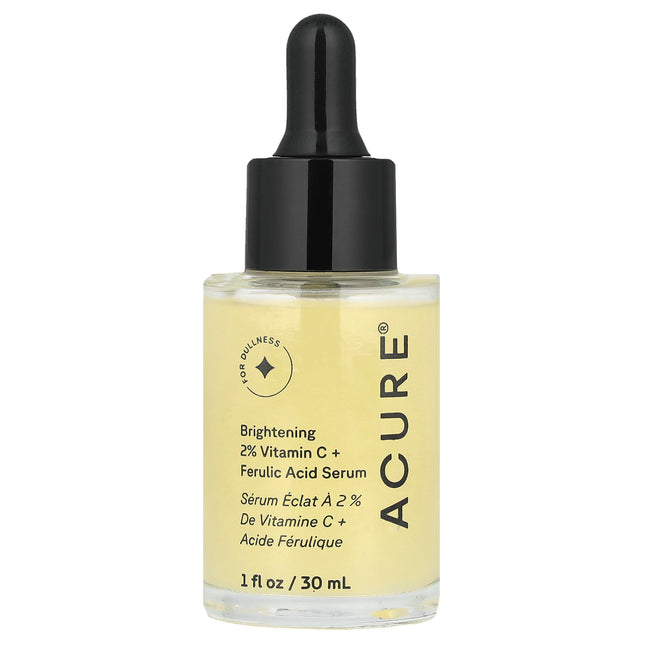 Acure Brightening 2% Vitamin C & Ferulic Acid Serum 30ml, dropper bottle front view