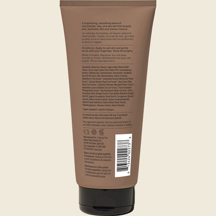 Acure Brightening Body Scrub 177ml, back label with ingredients and directions