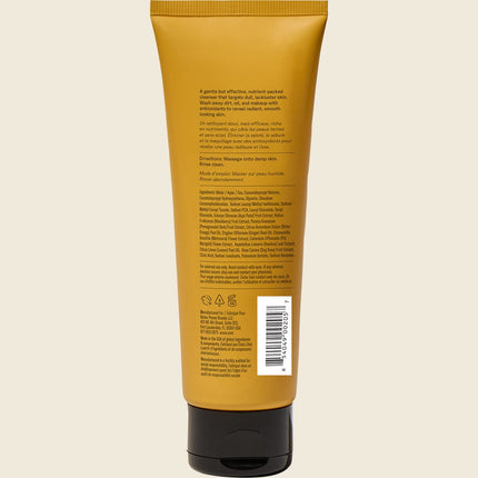 Acure Brightening Cleansing Gel 118ml, back label with ingredients and directions