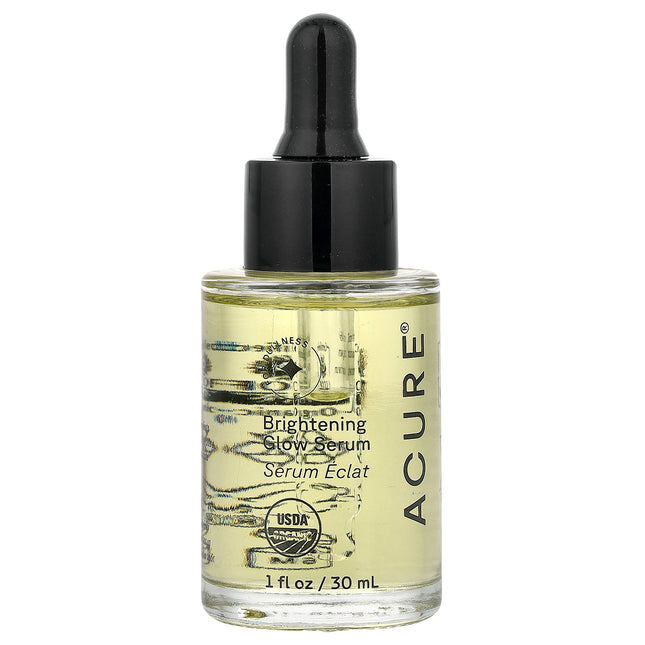 Acure Brightening Glow Serum 30ml, dropper bottle front view