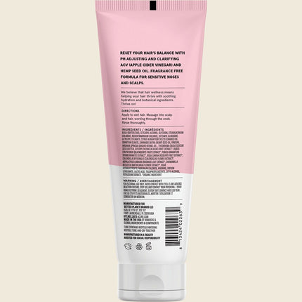 Acure Buildup Balancing Hemp & ACV Conditioner 236ml, back label with ingredients and directions