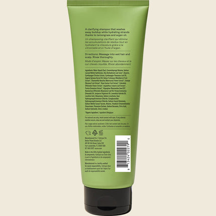 Acure Curiously Clarifying Shampoo Lemongrass 236ml, back label with ingredients and directions