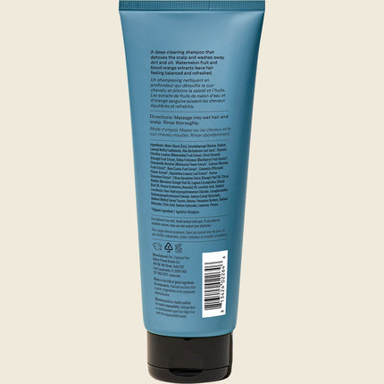 Acure Daily Workout Watermelon & Blood Orange Shampoo 236ml, back label with ingredients and directions