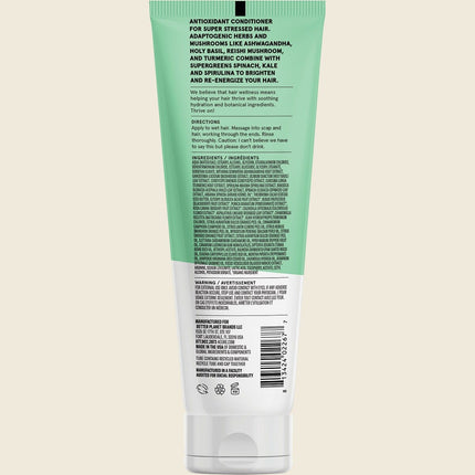 Acure Juice Cleanse Supergreens & Adaptogens Conditioner 236ml, back label with ingredients and directions