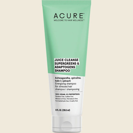 Acure Juice Cleanse Supergreens & Adaptogens Shampoo 236ml, front of pack