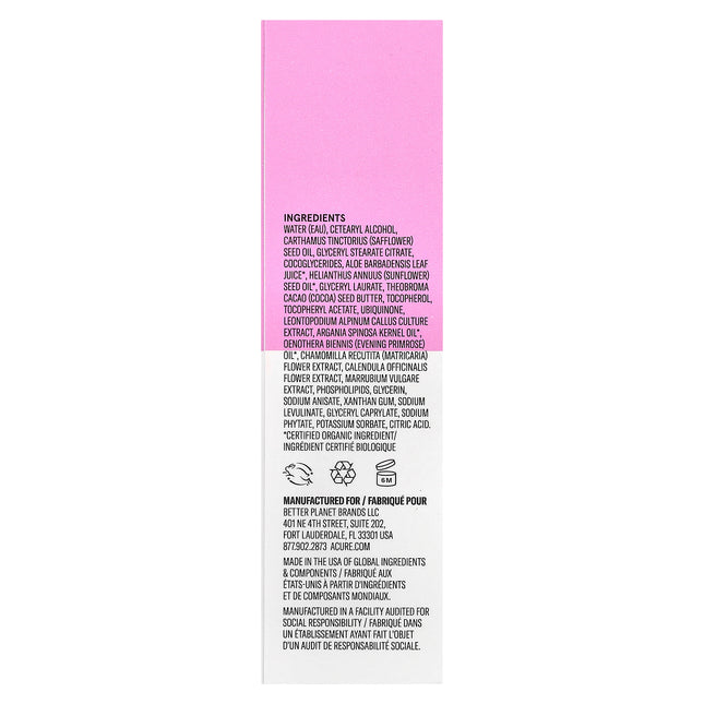 Acure Radically Rejuvenating Eye Cream 30ml, box back with ingredients