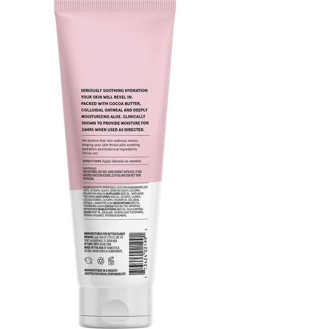 Acure Seriously Soothing 24hr Moisture Lotion 236ml tube, back label with ingredients and directions