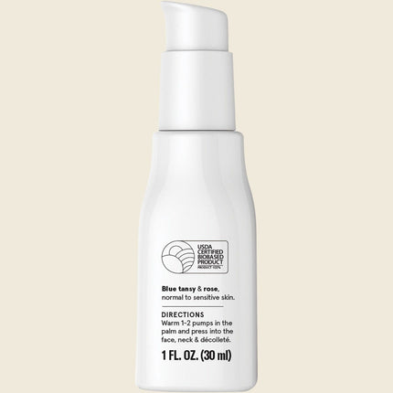 Acure Seriously Soothing Blue Tansy Night Oil 30ml, back of pack with directions and caution