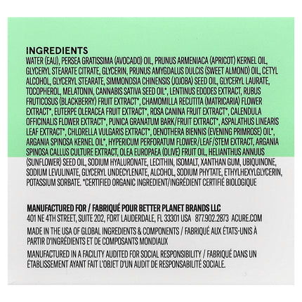 Acure Ultra Hydrating Overnight Dream Cream 50ml, jar back label with ingredients