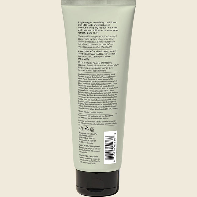 Acure Vivacious Volume Conditioner Mint 236ml, back label with ingredients and directions