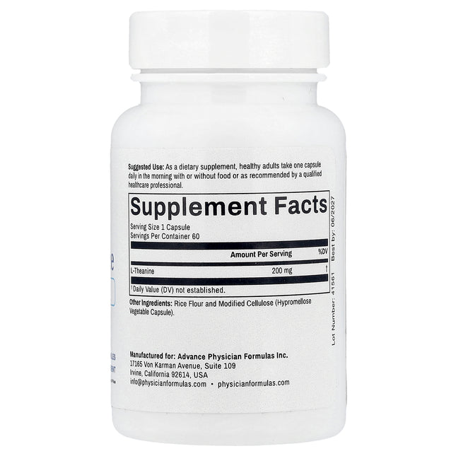 Advance Physician Formulas L-Theanine, 200 mg, 60 Vegetable Capsules - supplement facts and ingredients label