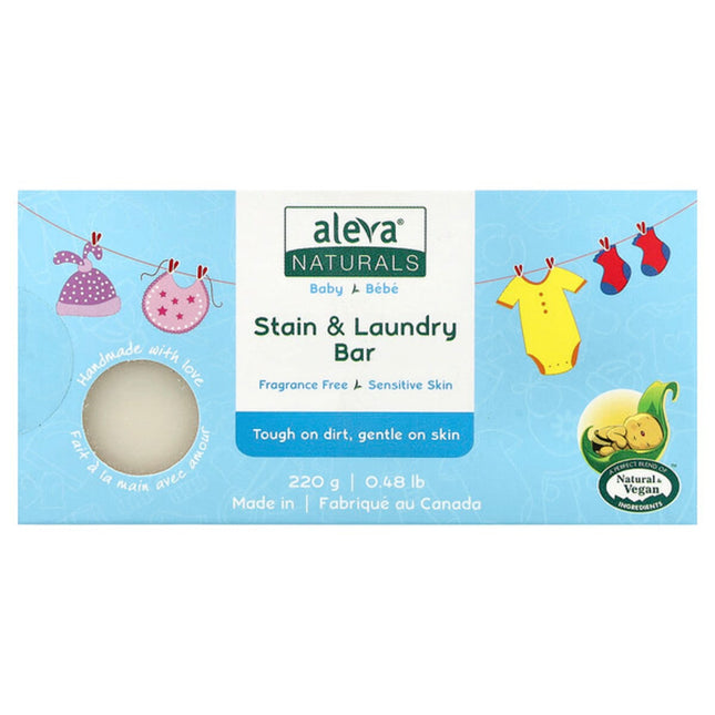 Aleva Naturals, Baby, Stain & Laundry Bar Soap, Fragrance Free, 0.48 lb (220 g)  - front of pack