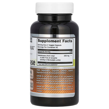 Amazing Nutrition Nattokinase 90 Veggie Capsules supplement facts back label