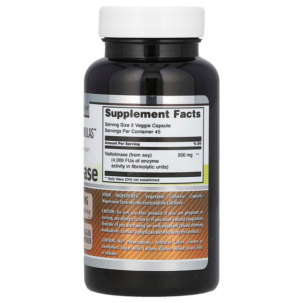 Amazing Nutrition Nattokinase 90 Veggie Capsules supplement facts back label
