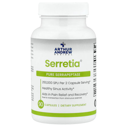 Arthur Andrew Medical Serretia Pure Serrapeptase 90 Capsules bottle, front view