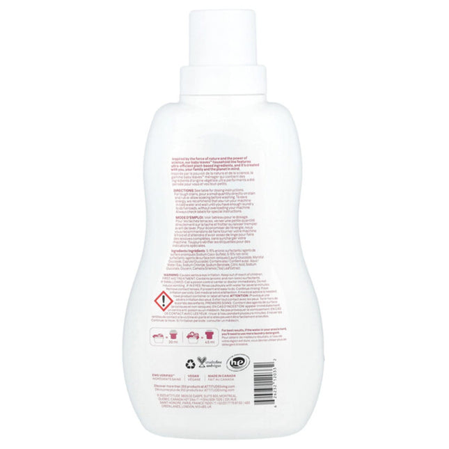 ATTITUDE, Baby Leaves™, Laundry Detergent, Extra Gentle, Unscented, 35.2 fl oz (1.04 L)  - back label with ingredients
