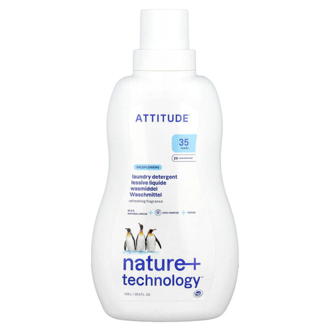 ATTITUDE, Laundry Detergent, Wildflowers, 35.5 fl oz (1.05 l)  - front of pack