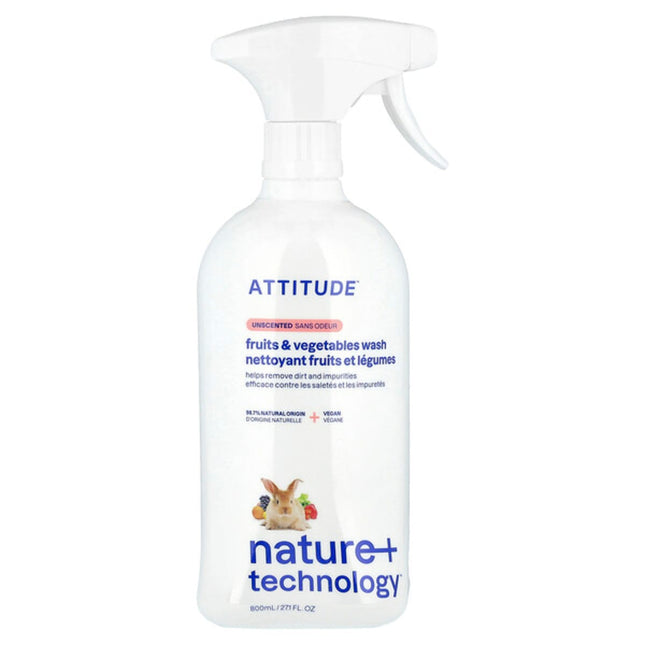 ATTITUDE, Nature + Technology™, Fruit & Vegetables Wash, Unscented, 27.1 fl oz (800 ml)  - front of pack