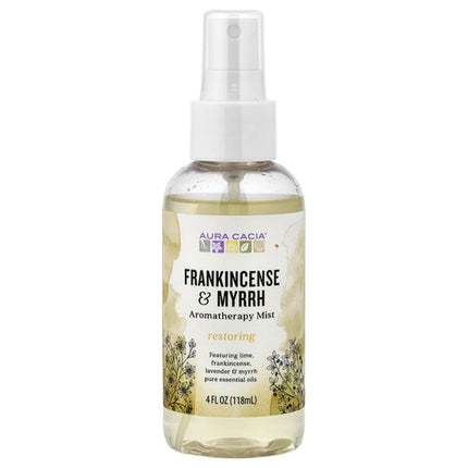 Aura Cacia, Aromatherapy Mist, Frankincense & Myrrh, 4 fl oz (118 ml)  - front of pack