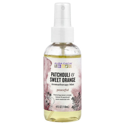 Aura Cacia, Aromatherapy Mist, Patchouli & Sweet Orange, 4 fl oz (118 ml)  - front of pack