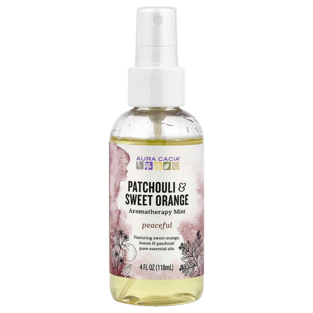 Aura Cacia, Aromatherapy Mist, Patchouli & Sweet Orange, 4 fl oz (118 ml)  - front of pack