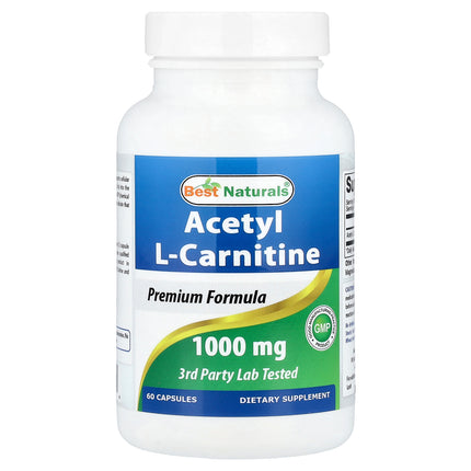 Best Naturals Acetyl L-Carnitine, 1,000 mg 60 Capsules - front of pack