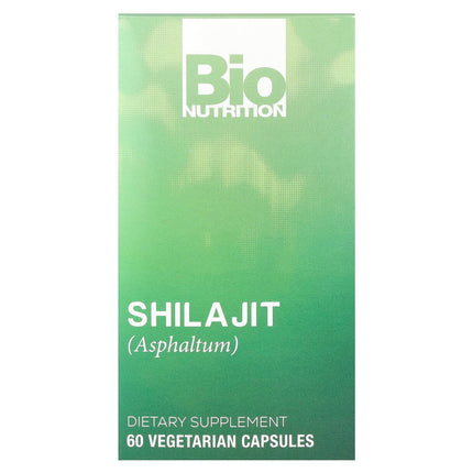 Bio Nutrition Shilajit Asphaltum 60 Vegetarian Capsules 500 mg - front of bottle